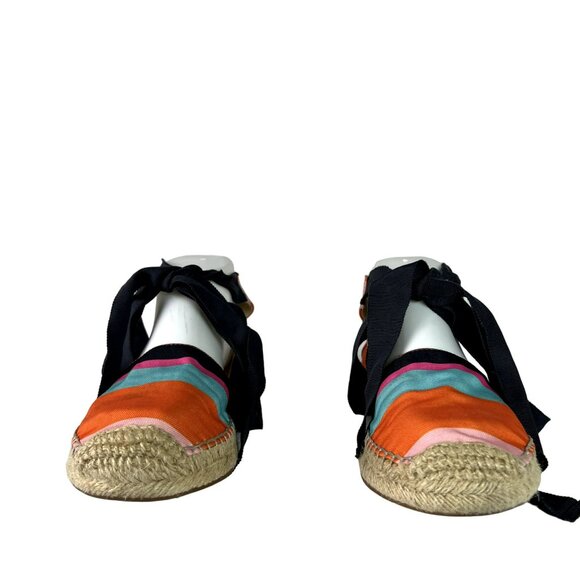 🟣🟣🟣 Marc Fisher Women's Size 6 Striped Colorblock Tie Up Espadrille Sandals - Picture 3 of 11